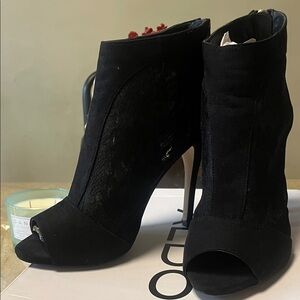 Black Peep-Toe Stiletto Booties - Women